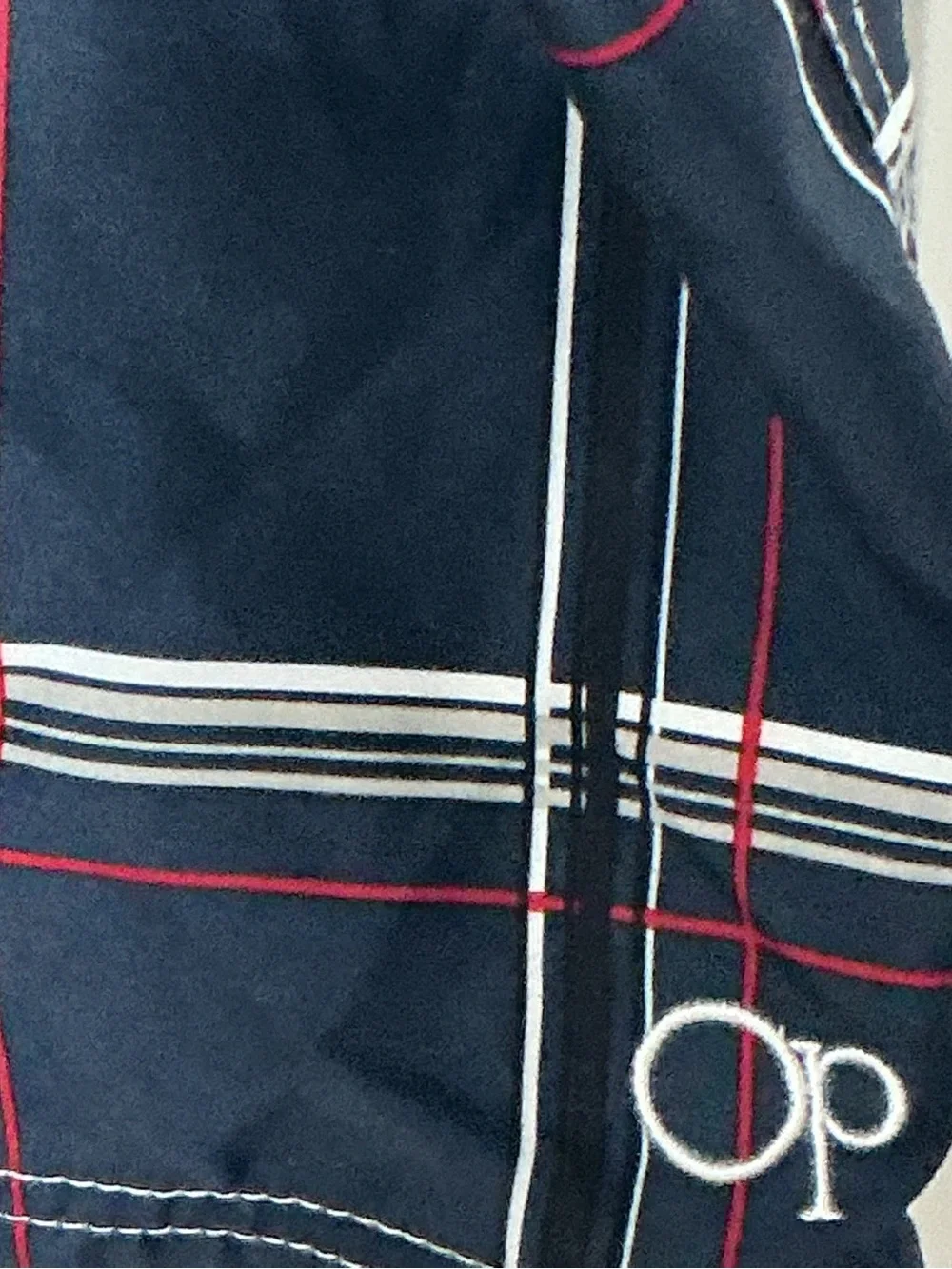 OP Dark Navy Plaid Swim Trunks with Red & White Accents 3X